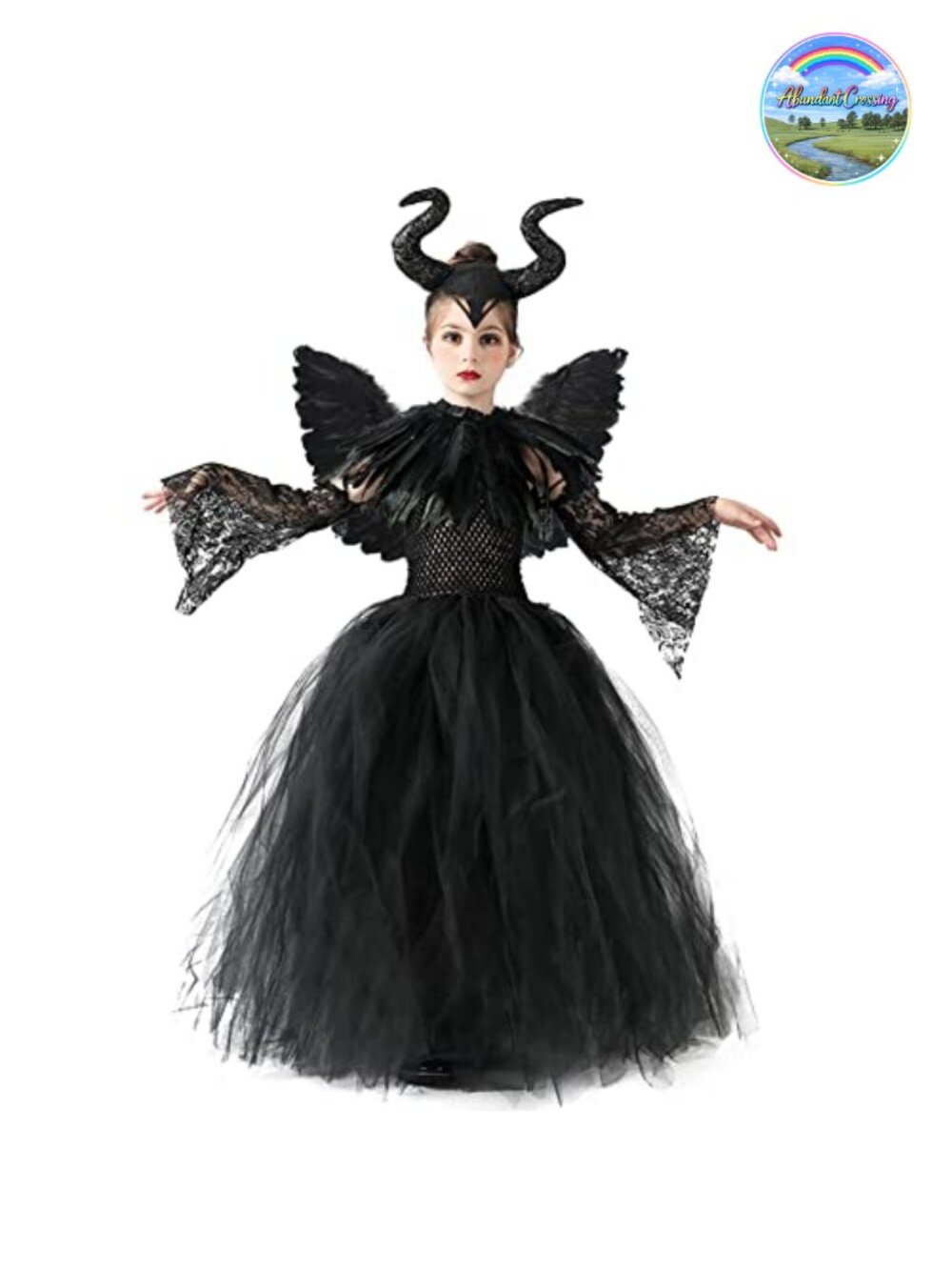 Girls Witch Costume Handmade Knitted Tulle Dress Evil Queen Halloween Cosplay